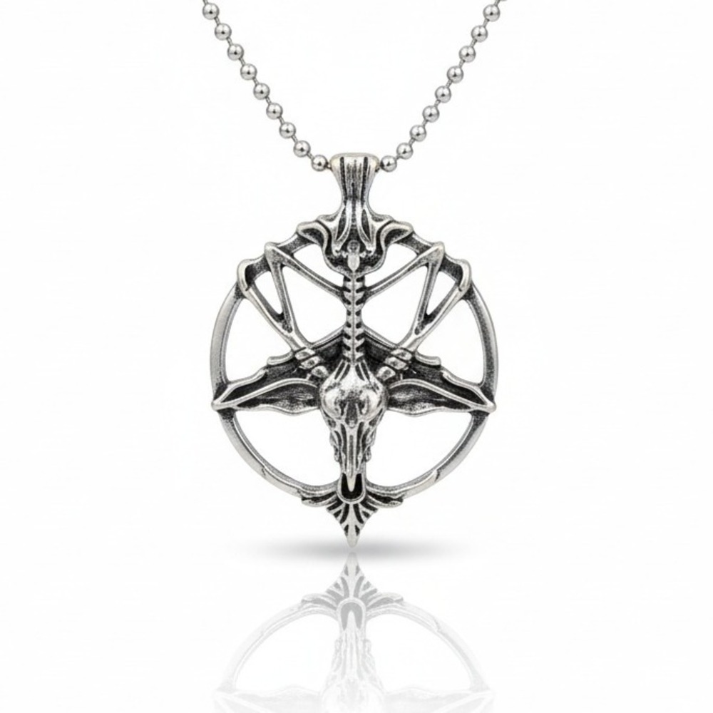 Gothic Baphomet Pentagram‎ Necklace Skull Pendant Stainless Steel Ball Chain